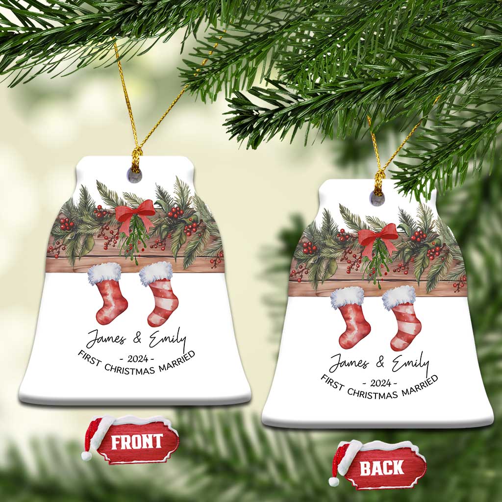 Personalised First Xmas Married Christmas Ornament Custom Name Wedding Gifts for Newlywed Couple Mr & Mrs TS10 Bell Flake White Print Your Wear