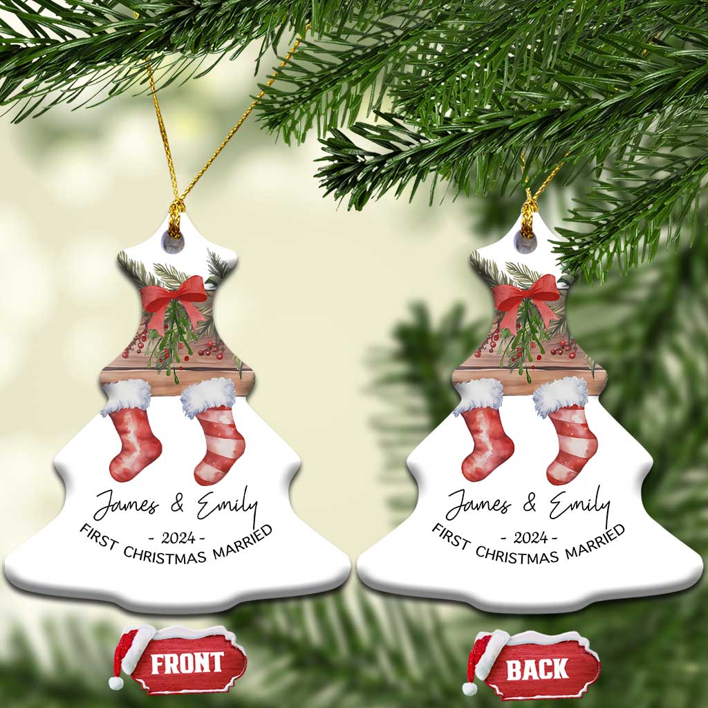Personalised First Xmas Married Christmas Ornament Custom Name Wedding Gifts for Newlywed Couple Mr & Mrs TS10 Christmas Tree White Print Your Wear