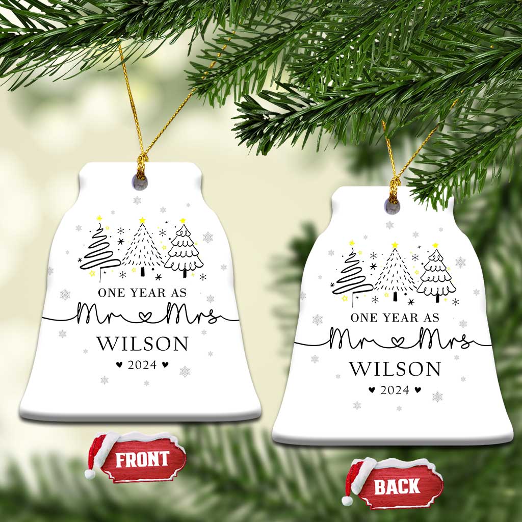 Personalized First Wedding Anniversary Christmas Ornament Custom Name One Year As Mr & Mrs TS10 Bell Flake White Print Your Wear