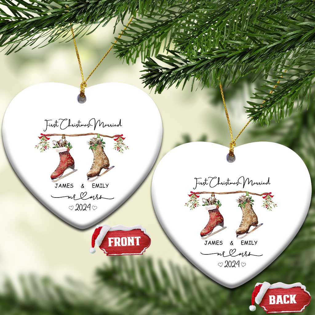 Personalised First Xmas Married Christmas Ornament Custom Name Mr & Mrs Wedding Gifts for Newlywed Couple TS10 Heart White Print Your Wear