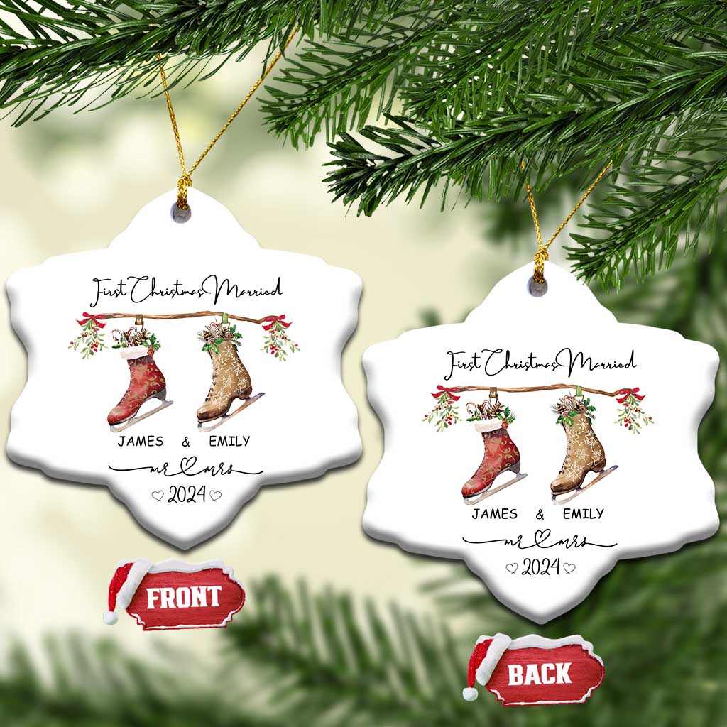 Personalised First Xmas Married Christmas Ornament Custom Name Mr & Mrs Wedding Gifts for Newlywed Couple TS10 Snow Flake White Print Your Wear