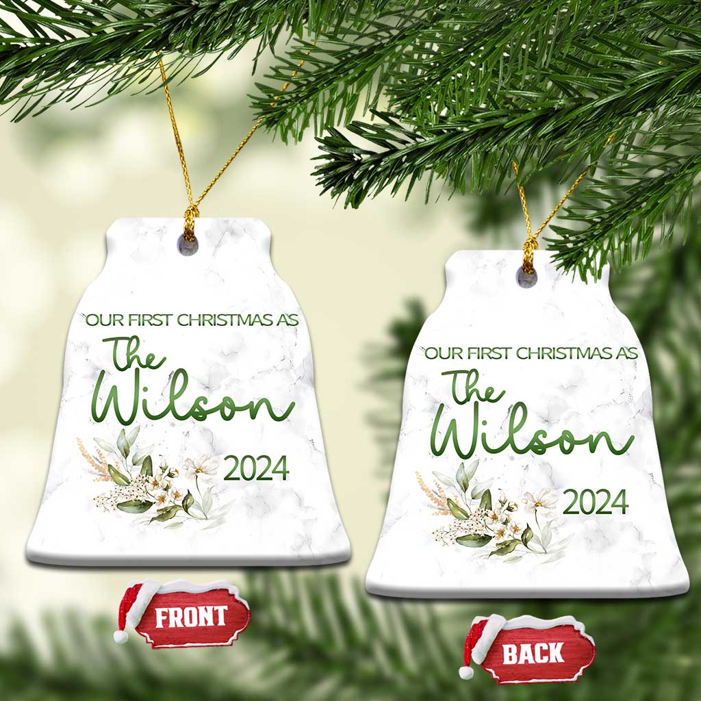 Personalised First Xmas Married Christmas Ornament Custom Name 2024 Keepsake Wedding Gifts for Newlywed Couple TS10 Bell Flake Marble Print Your Wear
