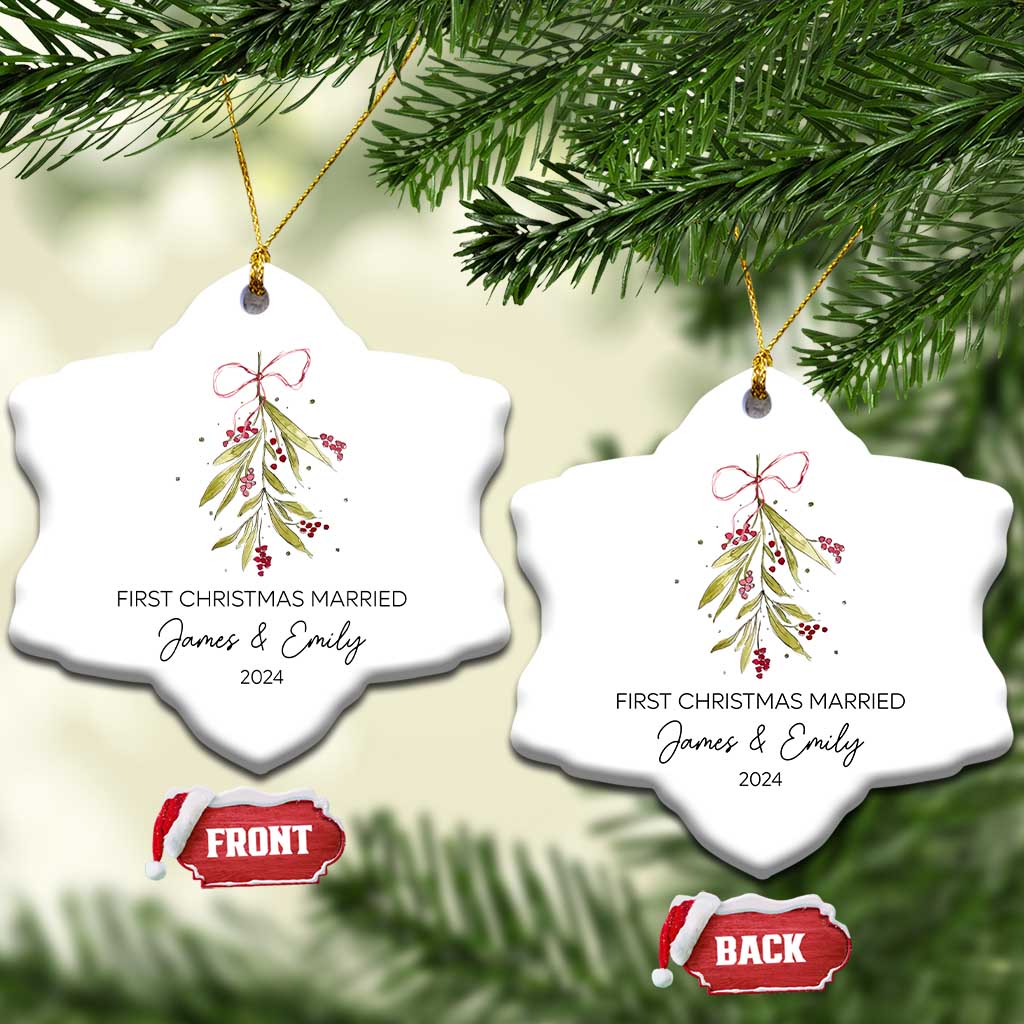 Personalised First Xmas Married Christmas Ornament Custom Name 2024 Keepsake Wedding Gifts for Couple TS10 Snow Flake White Print Your Wear
