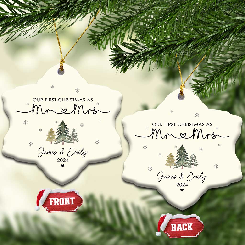 Personalised First Xmas as Mr & Mrs Christmas Ornament Custom Name 2024 Keepsake Wedding Gifts for Couple TS10 Snow Flake White Print Your Wear