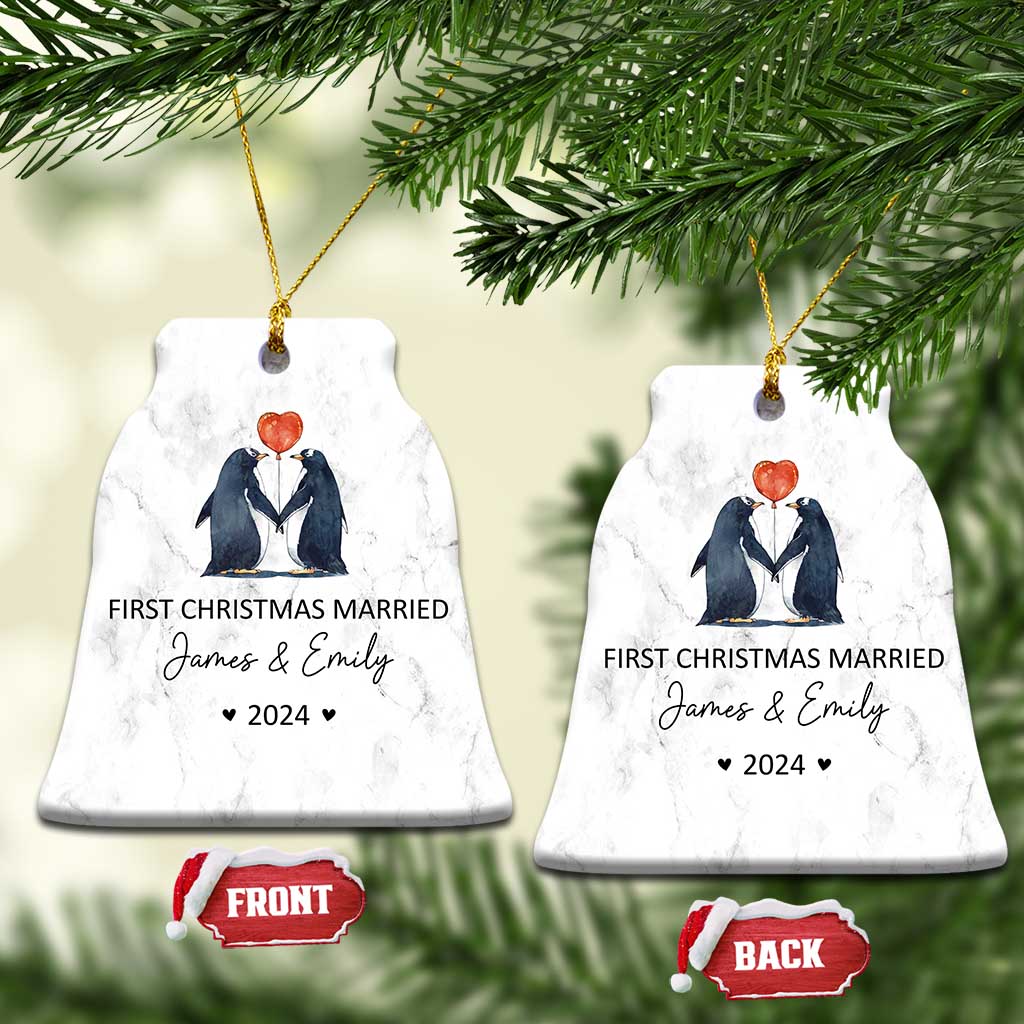 Personalised First Xmas Married Christmas Ornament Custom Name 2024 Wedding Gifts for Couple Her or Him TS10 Bell Flake White Print Your Wear