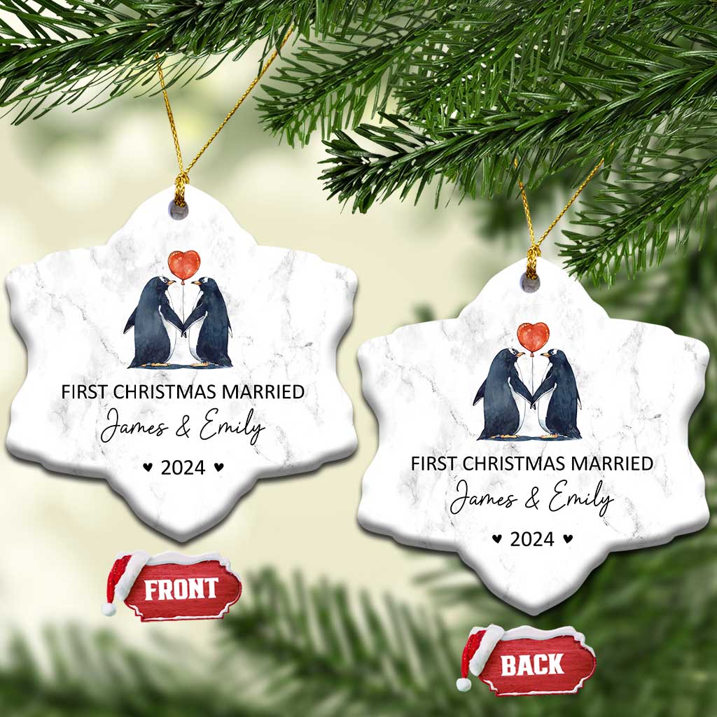 Personalised First Xmas Married Christmas Ornament Custom Name 2024 Wedding Gifts for Couple Her or Him TS10 Snow Flake White Print Your Wear