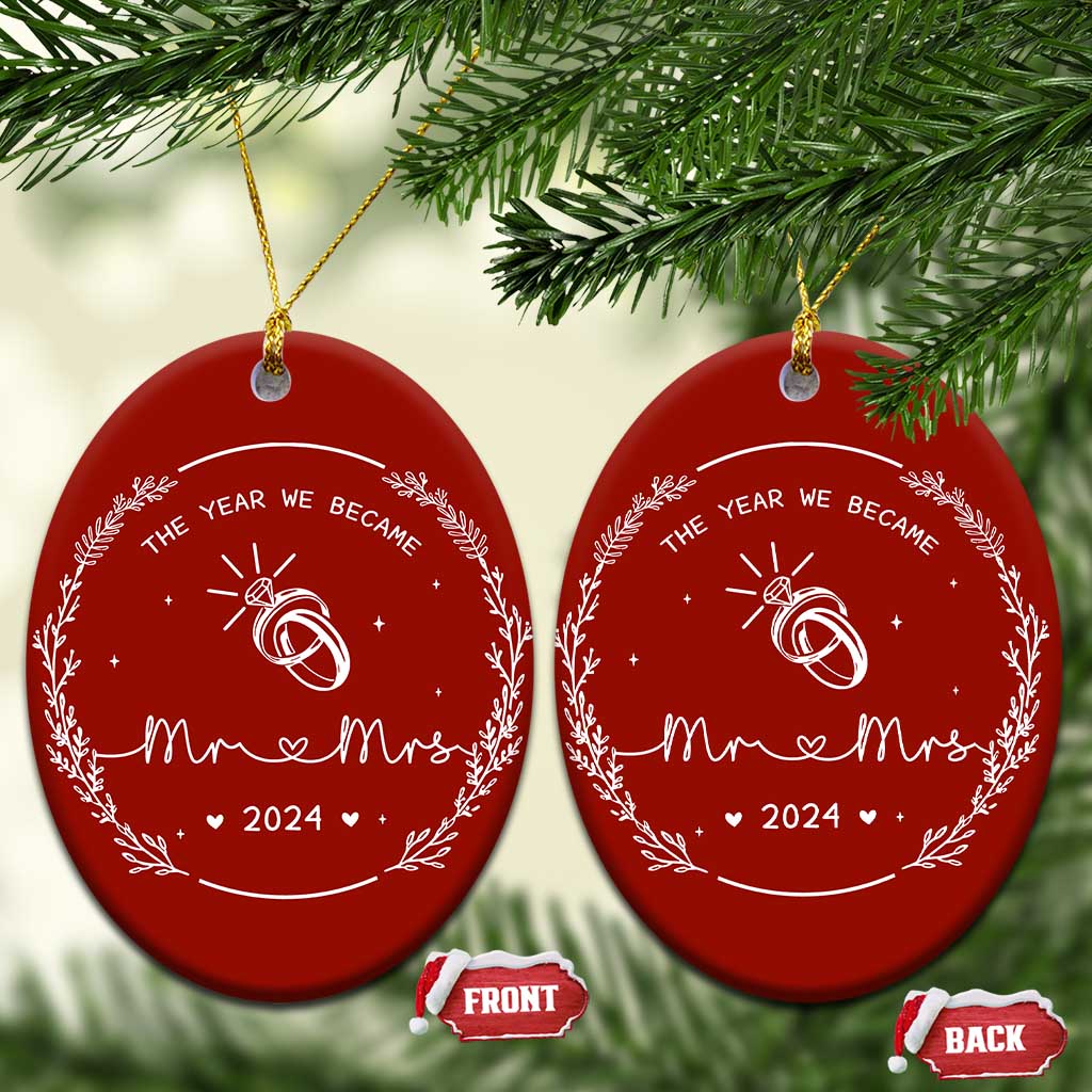 First Xmas as Mr & Mrs Christmas Ornament 2024 Keepsake Wedding Gifts for Couple TS10 Oval Red Print Your Wear