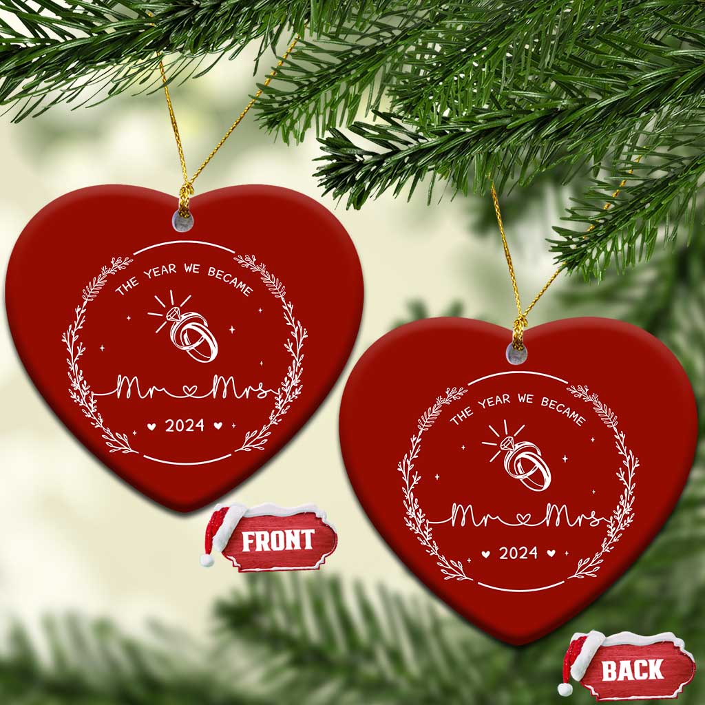 First Xmas as Mr & Mrs Christmas Ornament 2024 Keepsake Wedding Gifts for Couple TS10 Heart Red Print Your Wear