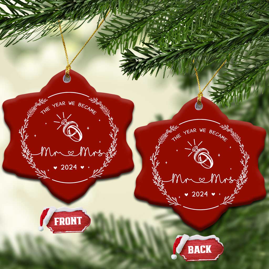 First Xmas as Mr & Mrs Christmas Ornament 2024 Keepsake Wedding Gifts for Couple TS10 Snow Flake Red Print Your Wear