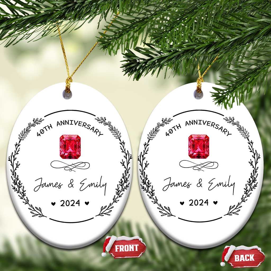 Personalised 40th Wedding Anniversary Christmas Ornament Custom Name Ruby 40 Years of Marriage TS10 Oval White Print Your Wear