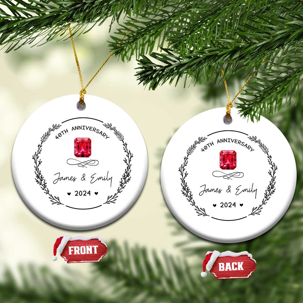 Personalised 40th Wedding Anniversary Christmas Ornament Custom Name Ruby 40 Years of Marriage TS10 Circle White Print Your Wear