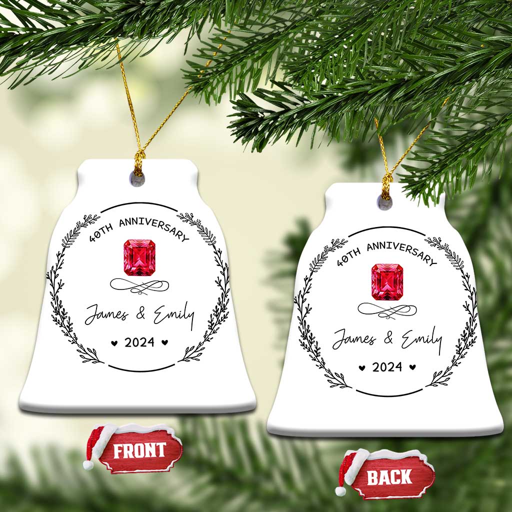 Personalised 40th Wedding Anniversary Christmas Ornament Custom Name Ruby 40 Years of Marriage TS10 Bell Flake White Print Your Wear