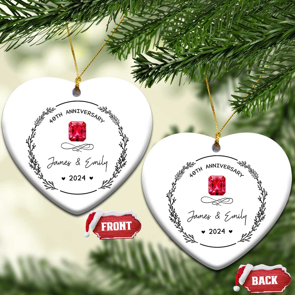 Personalised 40th Wedding Anniversary Christmas Ornament Custom Name Ruby 40 Years of Marriage TS10 Heart White Print Your Wear