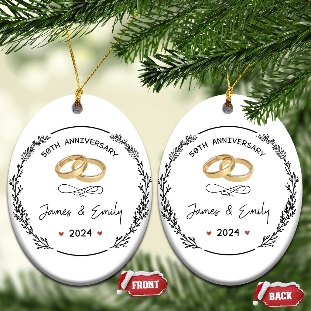 Personalised 50th Wedding Anniversary Christmas Ornament Custom Name Gold 50 Years of Marriage TS10 Oval White Print Your Wear