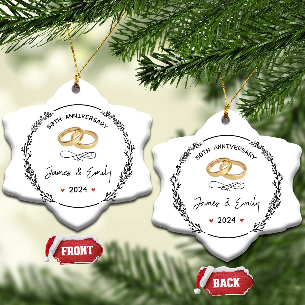 Personalised 50th Wedding Anniversary Christmas Ornament Custom Name Gold 50 Years of Marriage TS10 Snow Flake White Print Your Wear