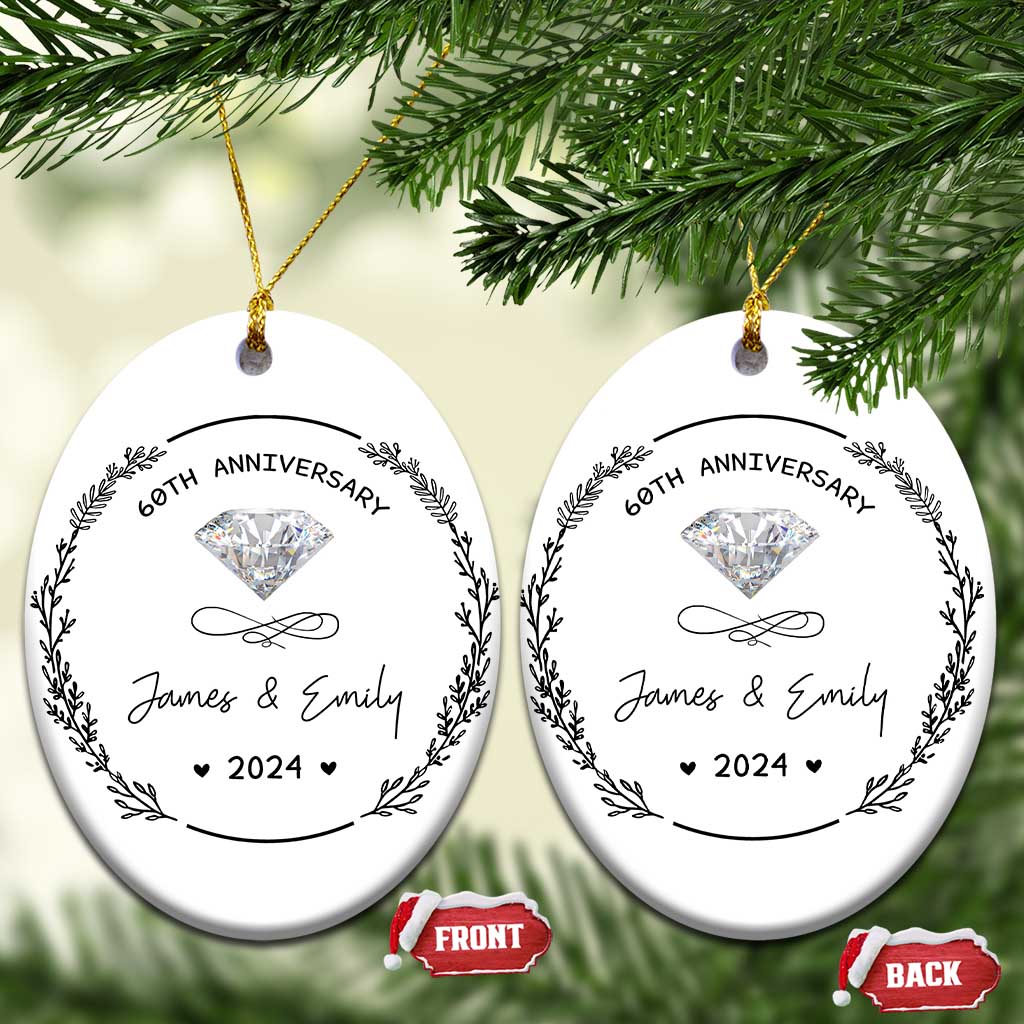 Personalised 60th Wedding Anniversary Christmas Ornament Custom Name Diamond 60 Years of Marriage TS10 Oval White Print Your Wear