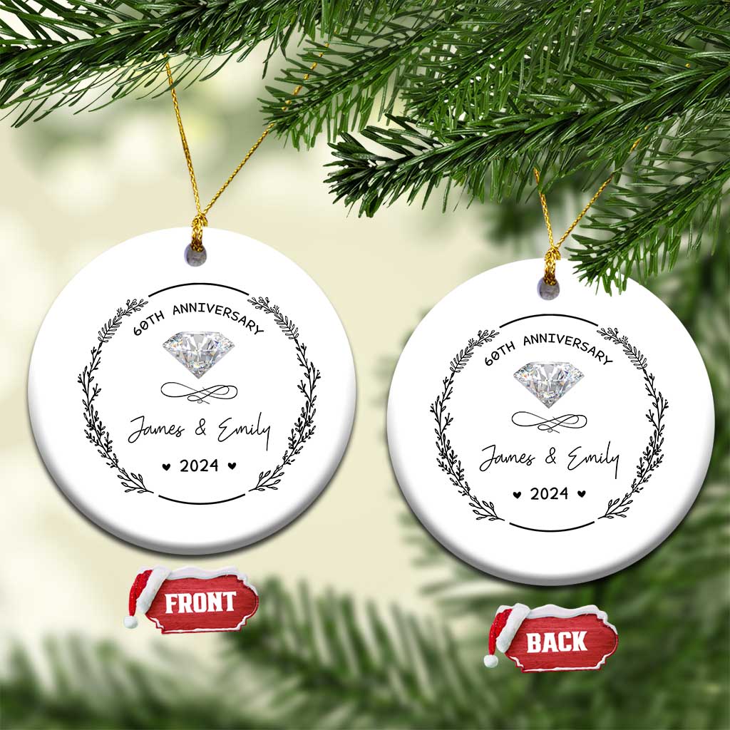 Personalised 60th Wedding Anniversary Christmas Ornament Custom Name Diamond 60 Years of Marriage TS10 Circle White Print Your Wear