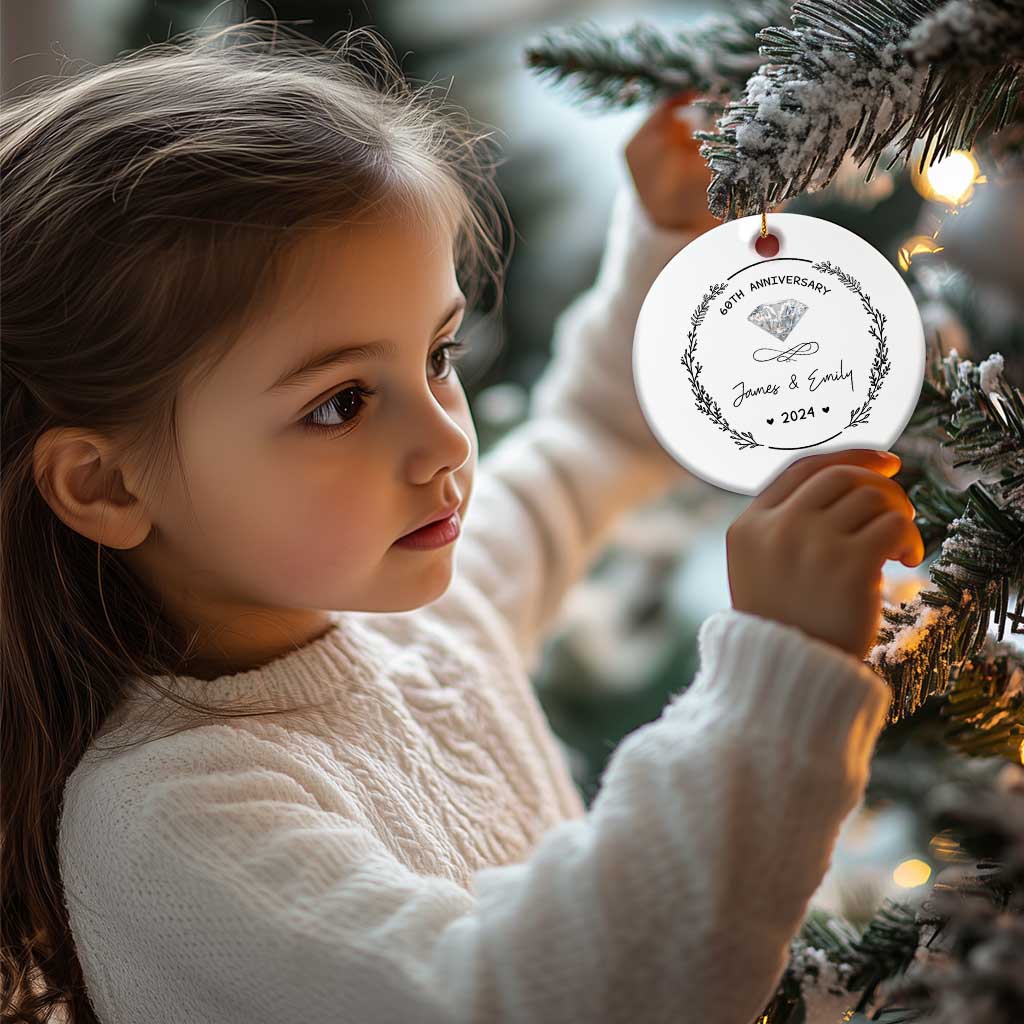 Personalised 60th Wedding Anniversary Christmas Ornament Custom Name Diamond 60 Years of Marriage TS10 Print Your Wear