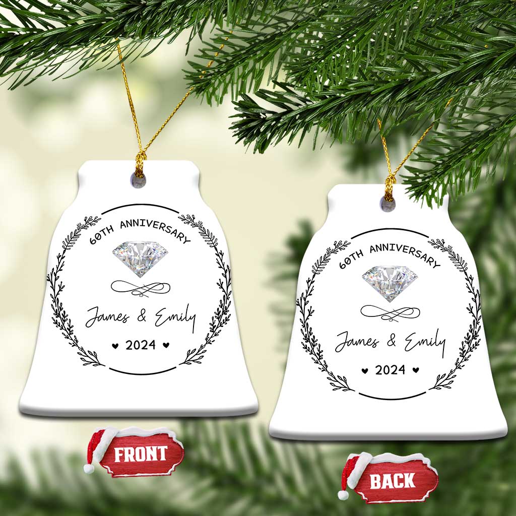 Personalised 60th Wedding Anniversary Christmas Ornament Custom Name Diamond 60 Years of Marriage TS10 Bell Flake White Print Your Wear