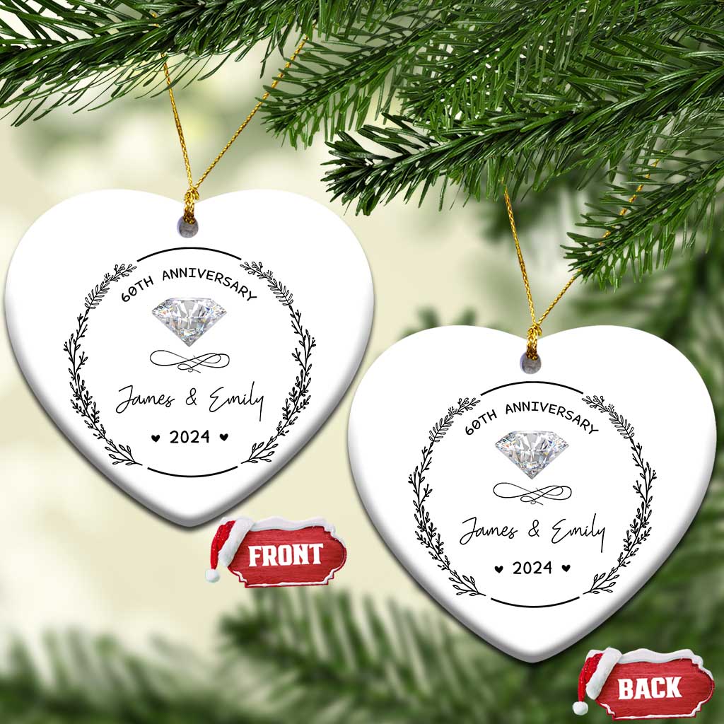 Personalised 60th Wedding Anniversary Christmas Ornament Custom Name Diamond 60 Years of Marriage TS10 Heart White Print Your Wear