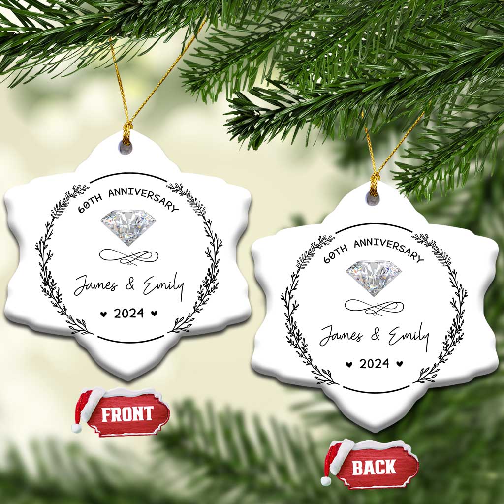 Personalised 60th Wedding Anniversary Christmas Ornament Custom Name Diamond 60 Years of Marriage TS10 Snow Flake White Print Your Wear