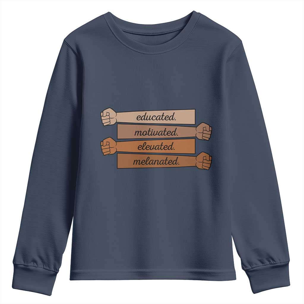Black Pride Youth Sweatshirt Educated Motivated Elevated Melanated BLM Melanin TS10 Navy Print Your Wear