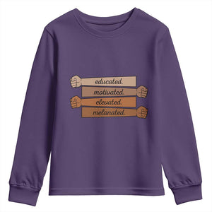 Black Pride Youth Sweatshirt Educated Motivated Elevated Melanated BLM Melanin TS10 Purple Print Your Wear