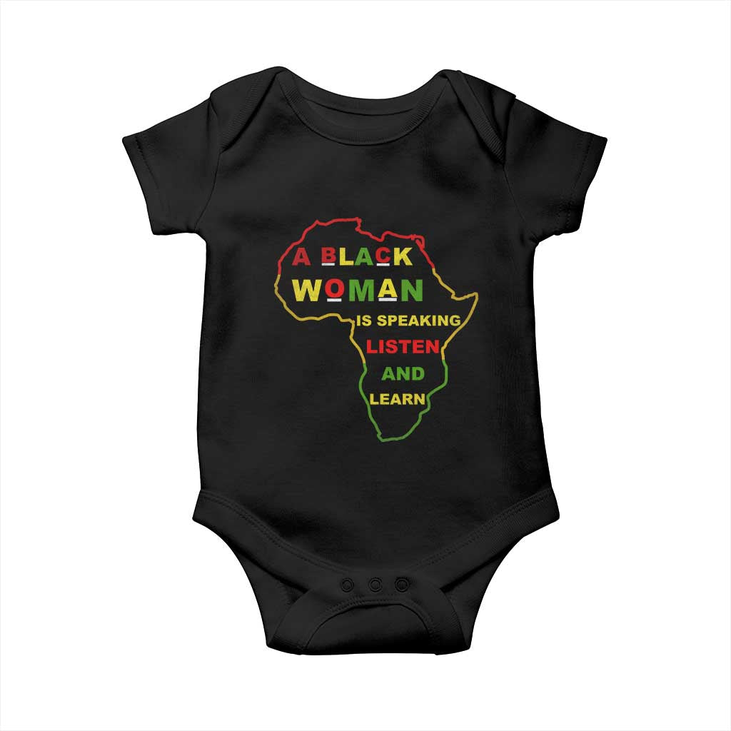 Black Pride Baby Onesie A Black Woman Is Speaking Listen And Learn Africa Map TS10 Black Print Your Wear