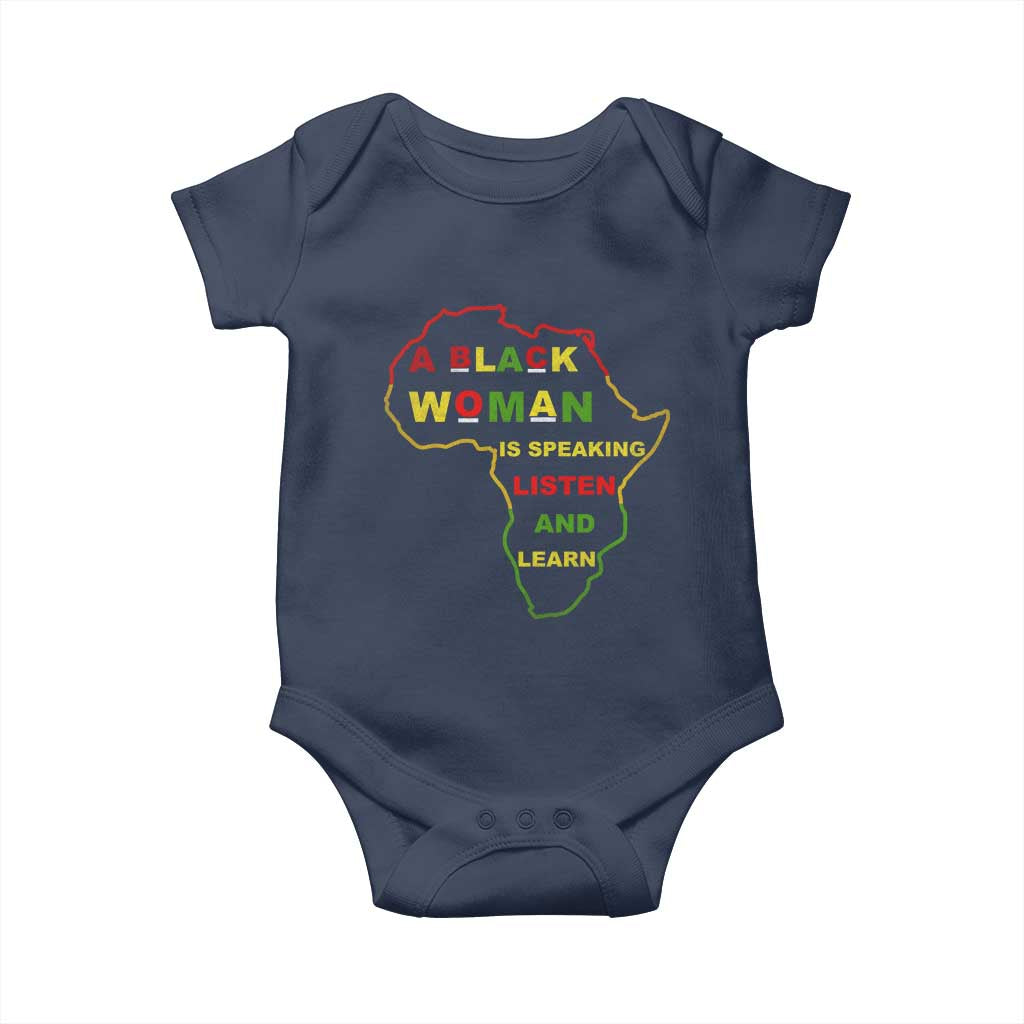 Black Pride Baby Onesie A Black Woman Is Speaking Listen And Learn Africa Map TS10 Navy Print Your Wear