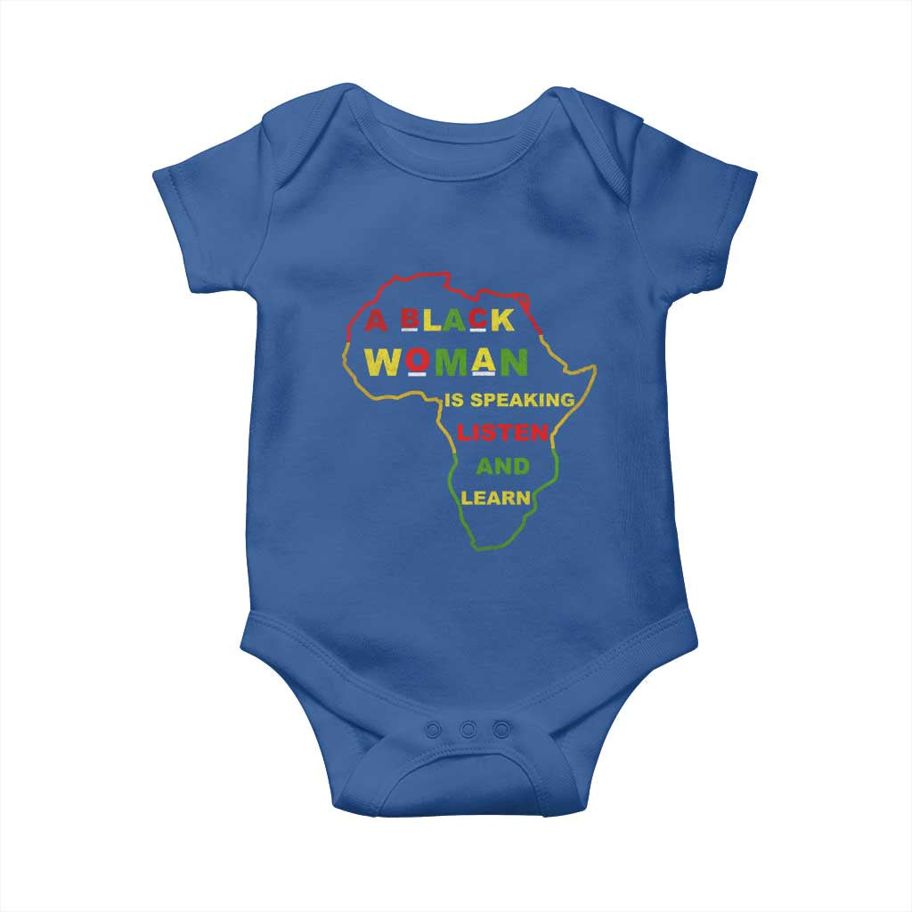 Black Pride Baby Onesie A Black Woman Is Speaking Listen And Learn Africa Map TS10 Royal Blue Print Your Wear