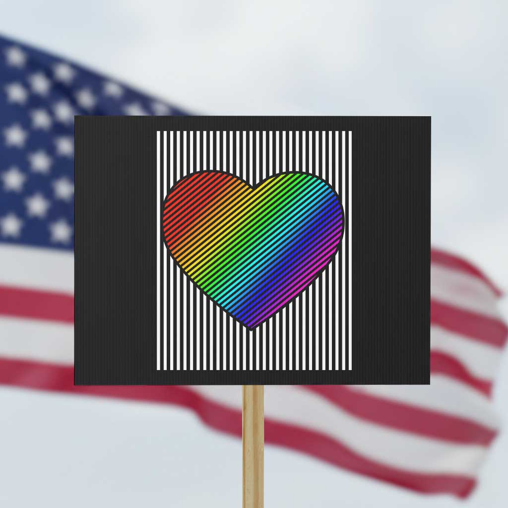 LGBT Pride Protest Sign LGBTQ Support Retro Valentines Rainbow Heart TS10 Horizontal 18" × 24" Black Print Your Wear