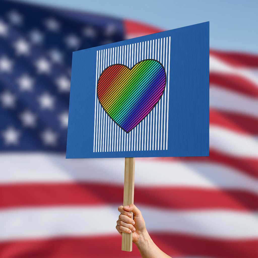 LGBT Pride Protest Sign LGBTQ Support Retro Valentines Rainbow Heart TS10 Horizontal 18" × 24" Blue Print Your Wear