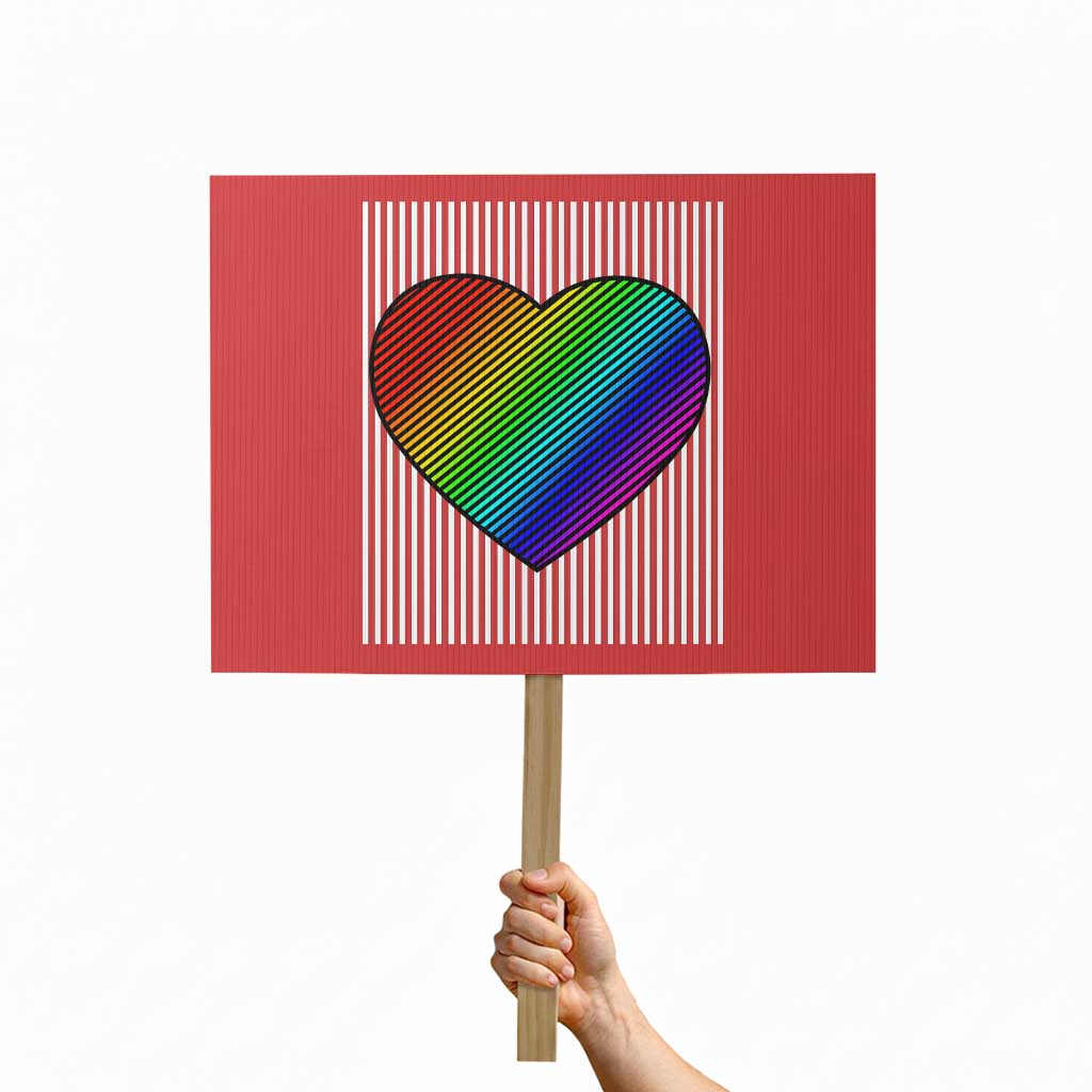 LGBT Pride Protest Sign LGBTQ Support Retro Valentines Rainbow Heart TS10 Horizontal 18" × 24" Red Print Your Wear