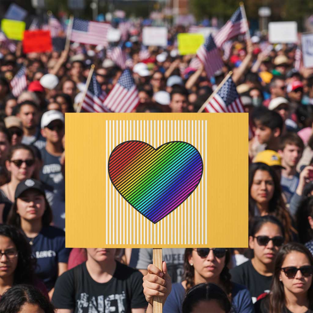 LGBT Pride Protest Sign LGBTQ Support Retro Valentines Rainbow Heart TS10 Horizontal 18" × 24" Yellow Print Your Wear