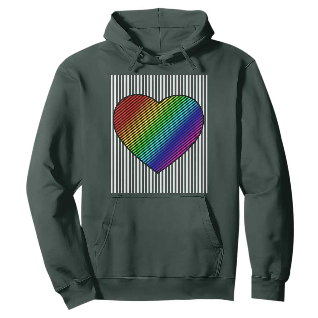 LGBT Pride Hoodie LGBTQ Support Retro Valentines Rainbow Heart TS10 Dark Forest Green Print Your Wear