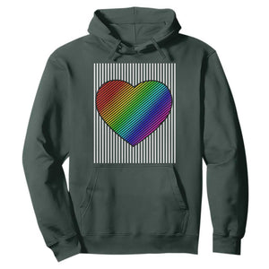 LGBT Pride Hoodie LGBTQ Support Retro Valentines Rainbow Heart TS10 Dark Forest Green Print Your Wear
