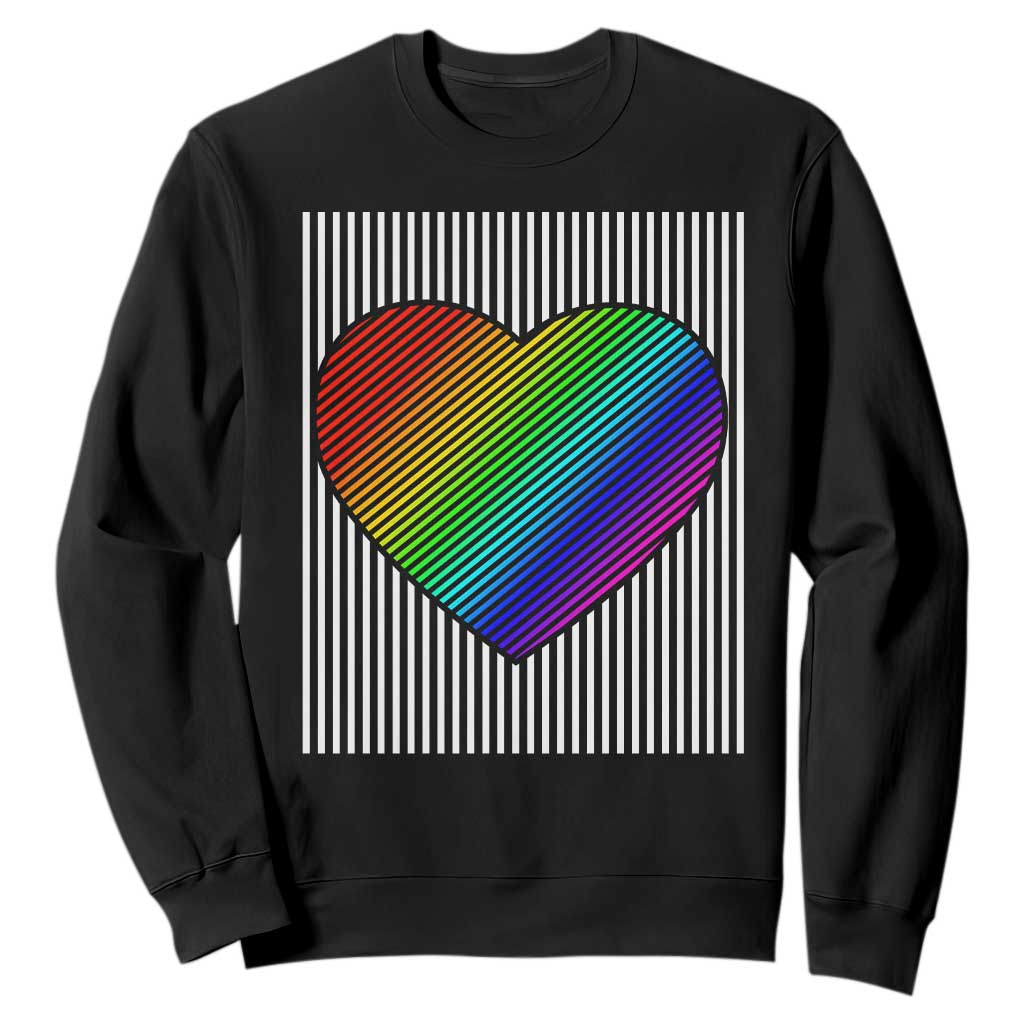 LGBT Pride Sweatshirt LGBTQ Support Retro Valentines Rainbow Heart TS10 Black Print Your Wear