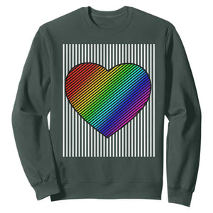 LGBT Pride Sweatshirt LGBTQ Support Retro Valentines Rainbow Heart TS10 Dark Forest Green Print Your Wear