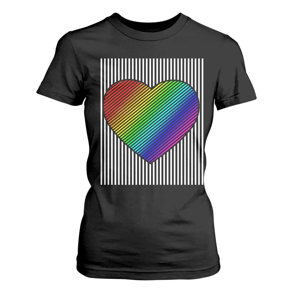 LGBT Pride T Shirt For Women LGBTQ Support Retro Valentines Rainbow Heart TS10 Black Print Your Wear