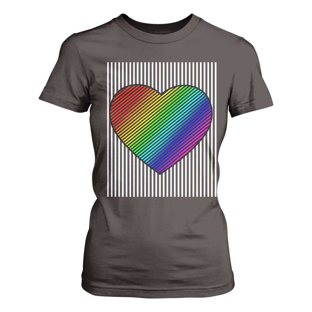 LGBT Pride T Shirt For Women LGBTQ Support Retro Valentines Rainbow Heart TS10 Dark Chocolate Print Your Wear