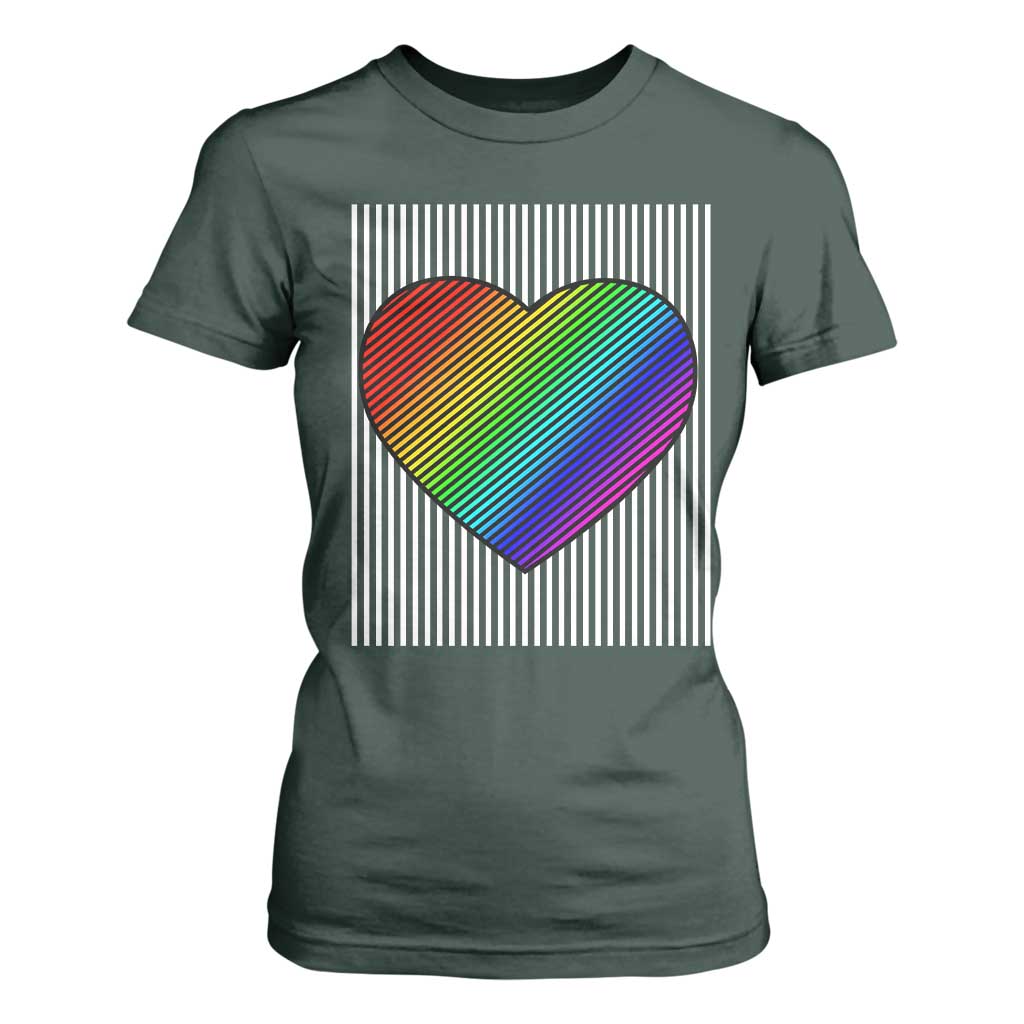 LGBT Pride T Shirt For Women LGBTQ Support Retro Valentines Rainbow Heart TS10 Dark Forest Green Print Your Wear