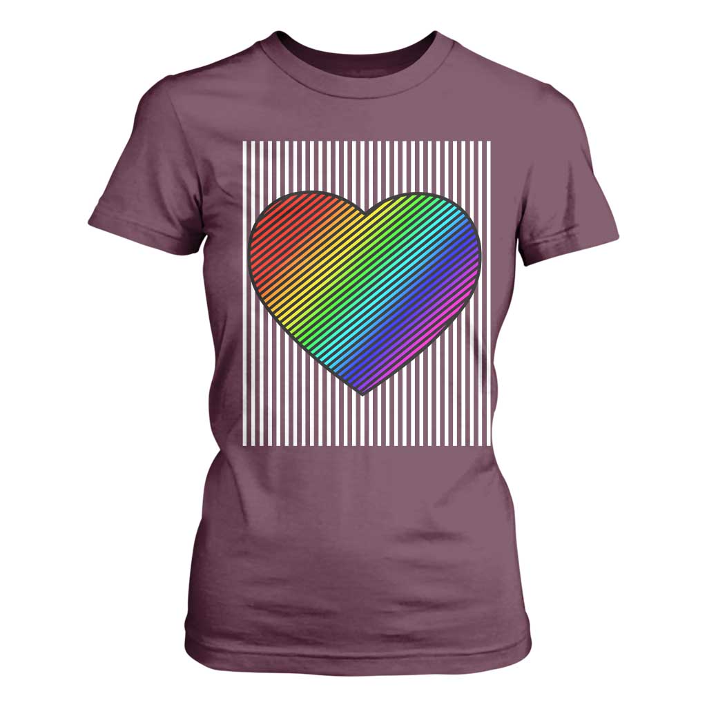 LGBT Pride T Shirt For Women LGBTQ Support Retro Valentines Rainbow Heart TS10 Maroon Print Your Wear