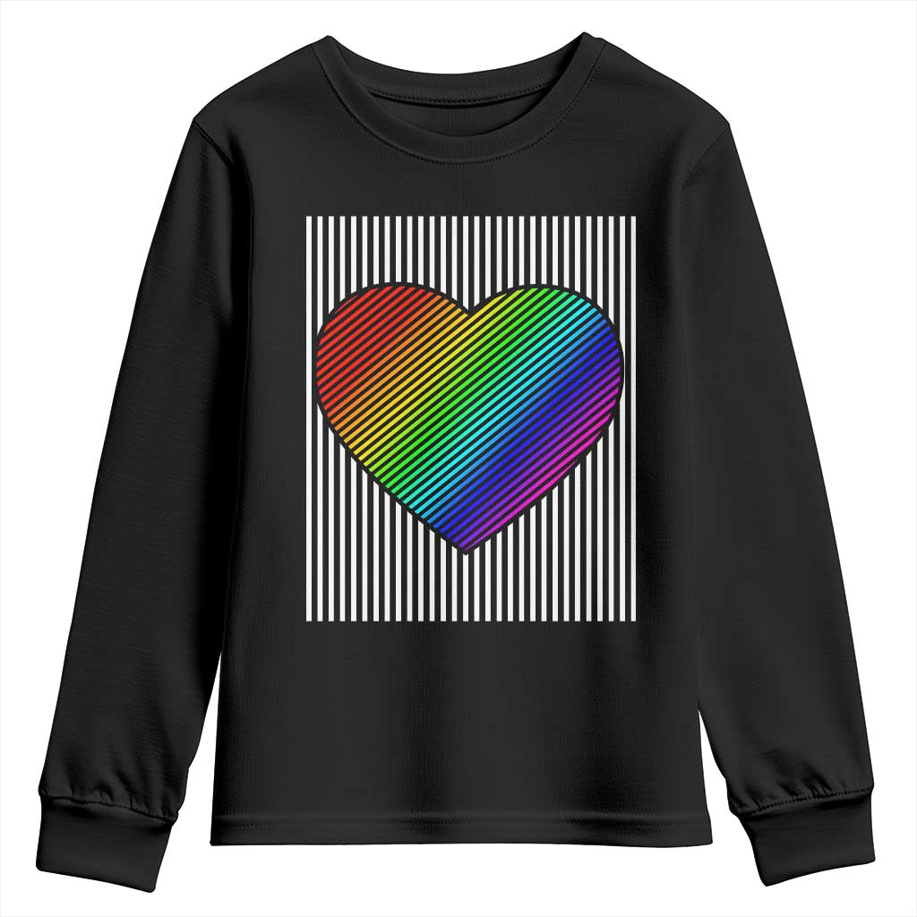 LGBT Pride Youth Sweatshirt LGBTQ Support Retro Valentines Rainbow Heart TS10 Black Print Your Wear