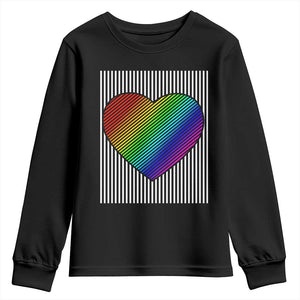 LGBT Pride Youth Sweatshirt LGBTQ Support Retro Valentines Rainbow Heart TS10 Black Print Your Wear