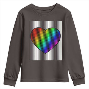 LGBT Pride Youth Sweatshirt LGBTQ Support Retro Valentines Rainbow Heart TS10 Dark Chocolate Print Your Wear