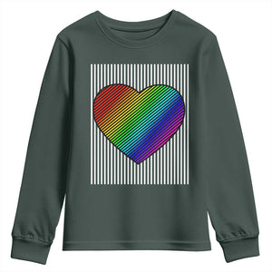 LGBT Pride Youth Sweatshirt LGBTQ Support Retro Valentines Rainbow Heart TS10 Dark Forest Green Print Your Wear