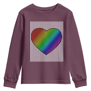 LGBT Pride Youth Sweatshirt LGBTQ Support Retro Valentines Rainbow Heart TS10 Maroon Print Your Wear