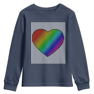 LGBT Pride Youth Sweatshirt LGBTQ Support Retro Valentines Rainbow Heart TS10 Navy Print Your Wear