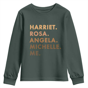 Harriet Rosa Angela Michelle Me Youth Sweatshirt Black History Month Feminist Women Leaders TS10 Dark Forest Green Print Your Wear