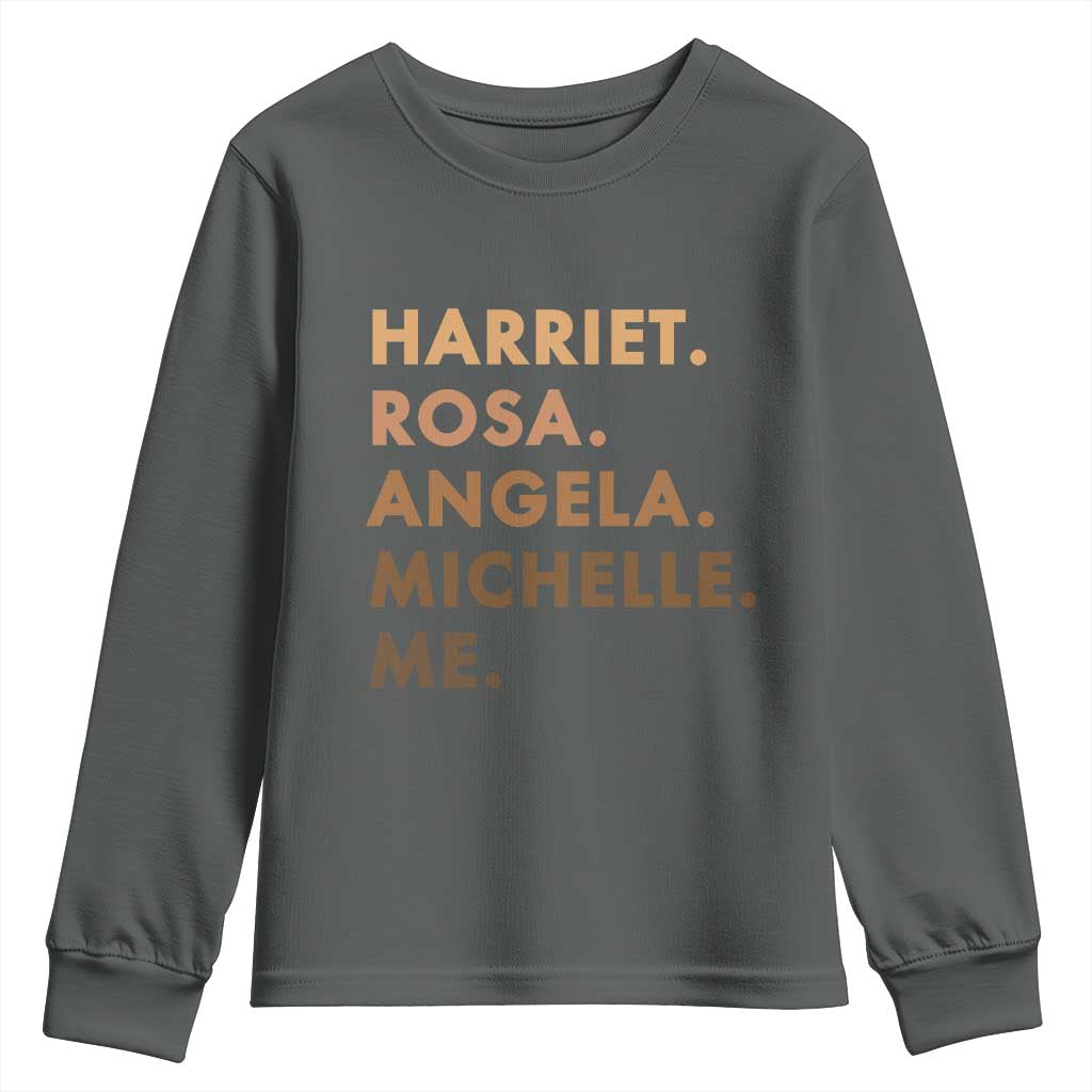 Harriet Rosa Angela Michelle Me Youth Sweatshirt Black History Month Feminist Women Leaders TS10 Dark Heather Print Your Wear